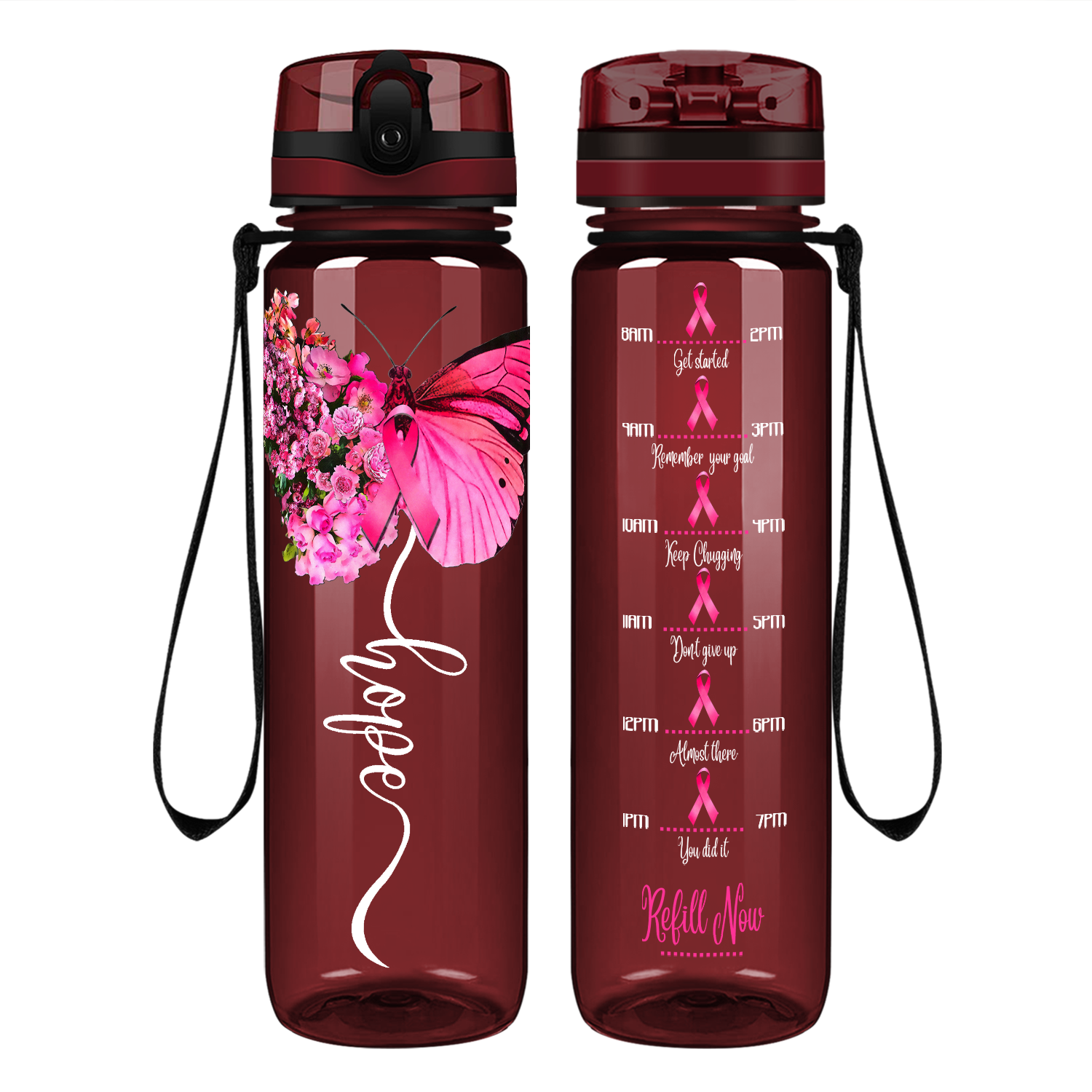 Breast Cancer Hope Butterfly Motivational Tracking Water Bottle