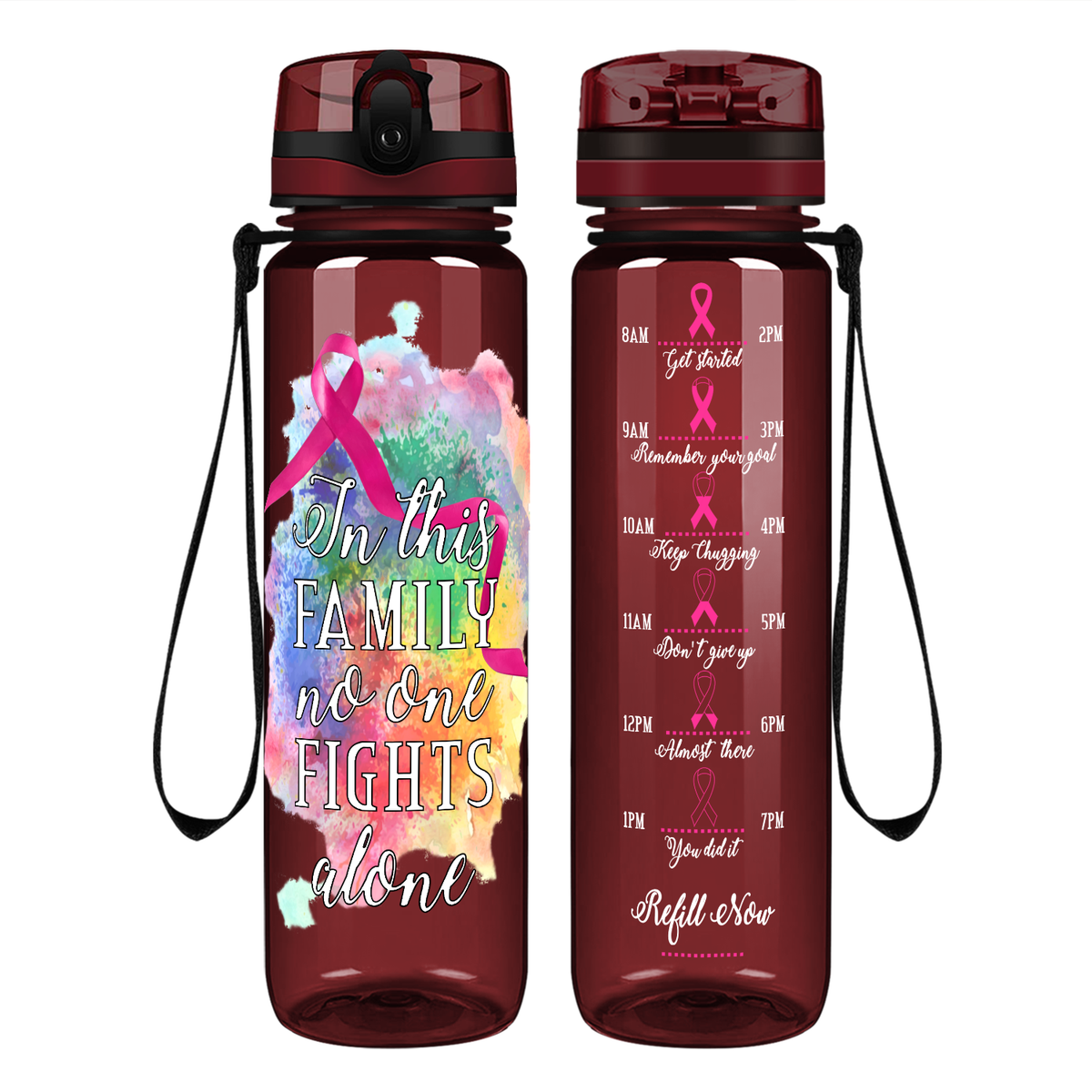 In this Family No One Fights Alone on 32 oz Motivational Tracking Water Bottle