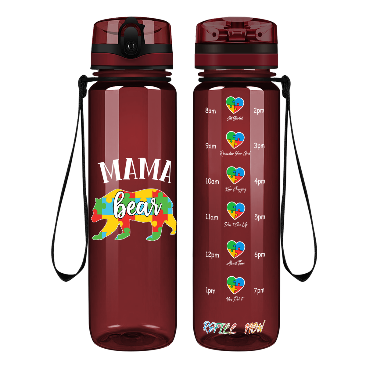 Autism Mama Bear on 32 oz Motivational Tracking Water Bottle