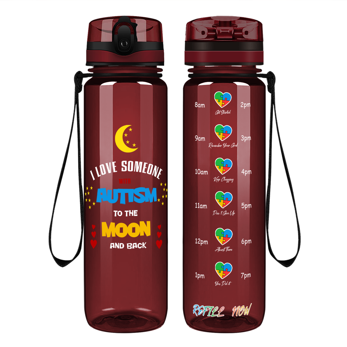 I Love Someone with Autism on 32 oz Motivational Tracking Water Bottle