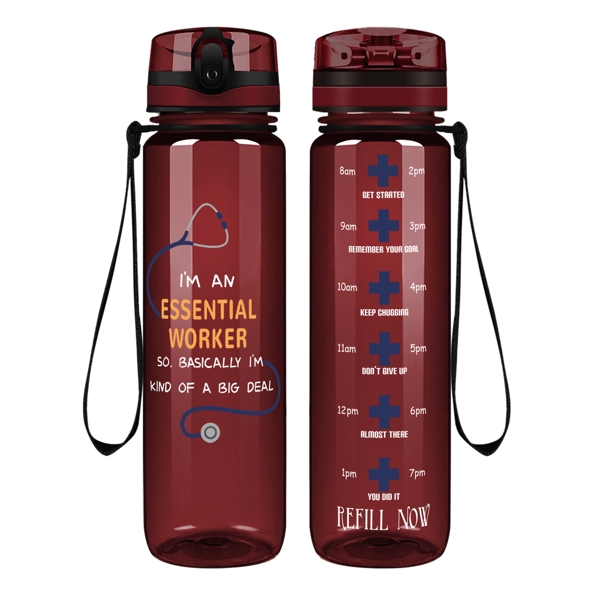 Essential Worker on 32oz Motivational Tracking Nurse Water Bottle