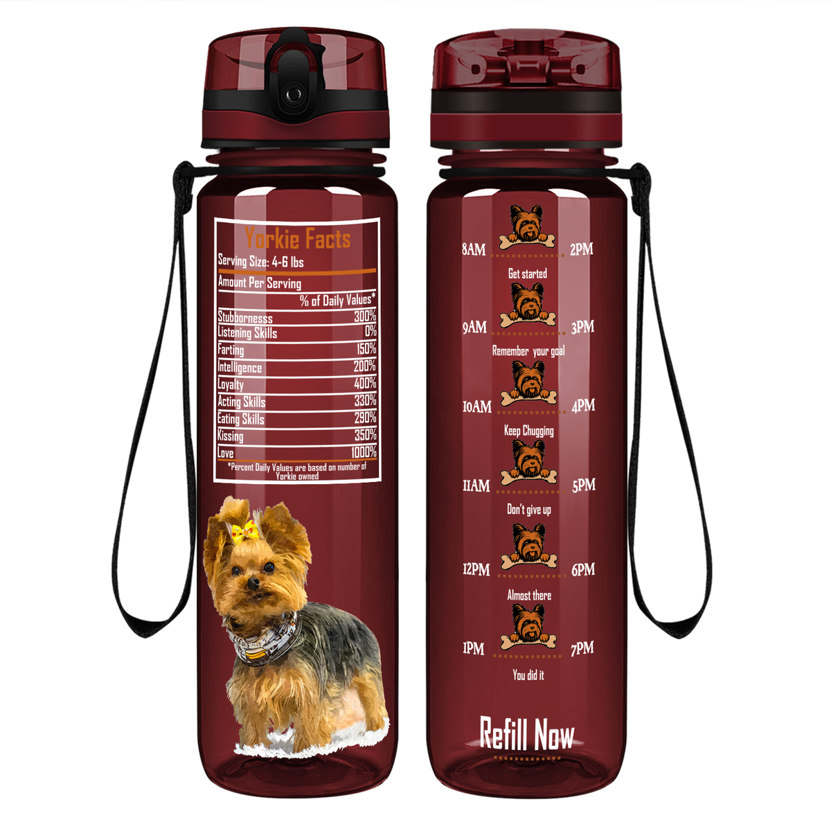 Yorkie Facts on 32 oz Motivational Tracking Water Bottle