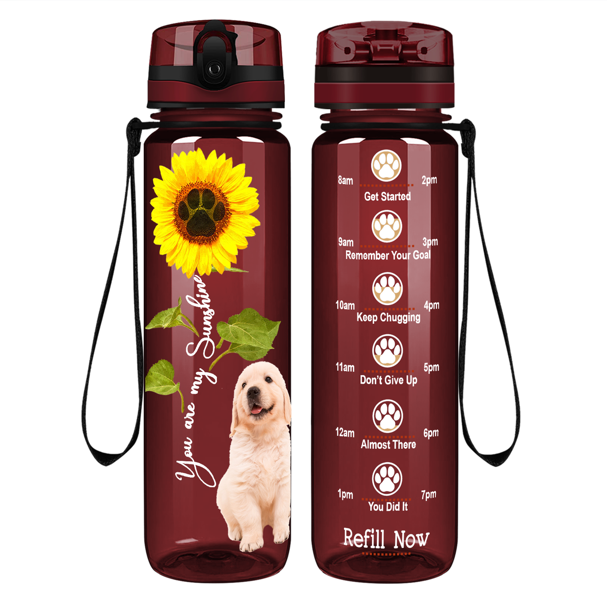 Golden Retriever You are my Sunshine on 32 oz Motivational Tracking Water Bottle