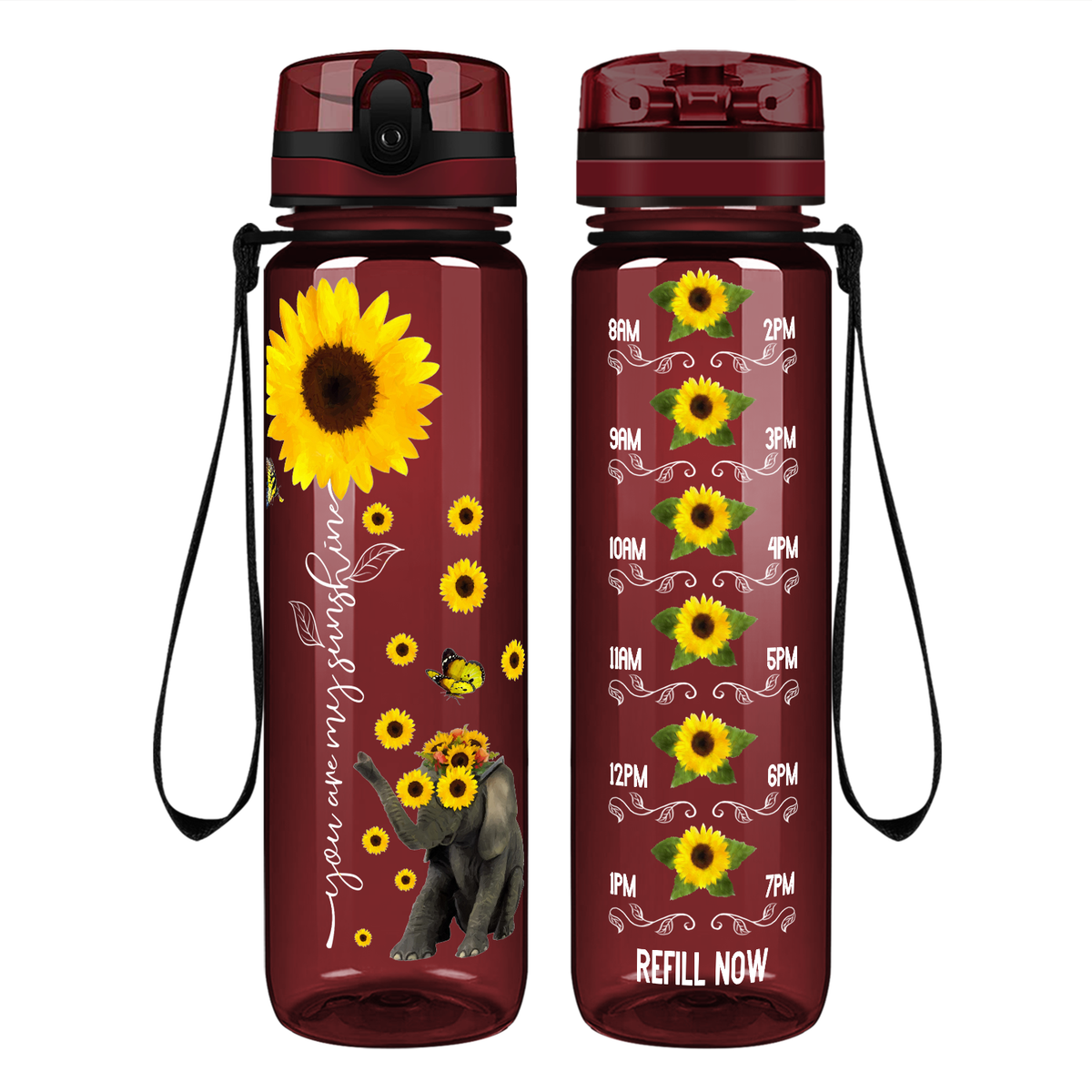 You are My Sunshine Sunflower on 32 oz Motivational Tracking Water Bottle