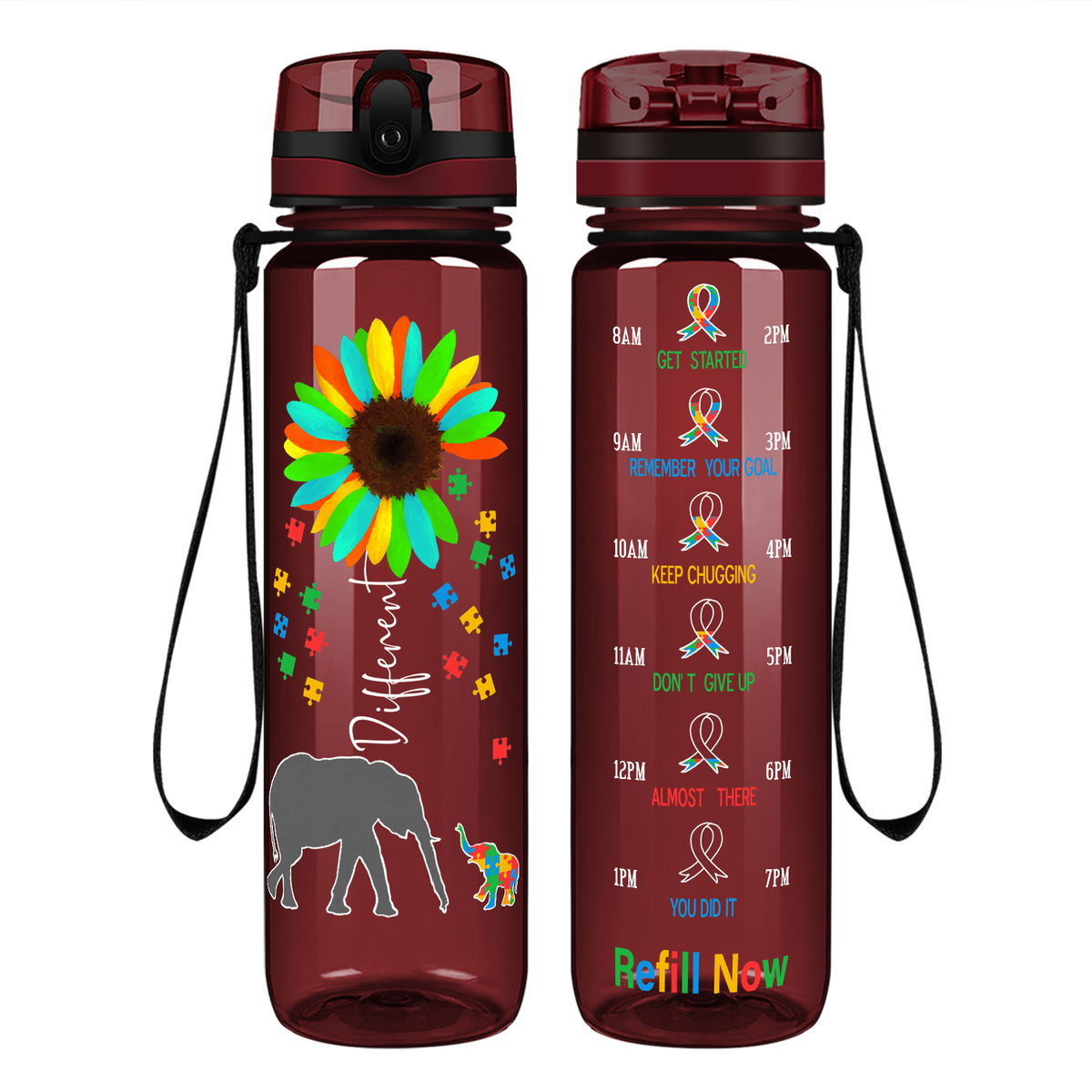 Be Different on 32 oz Motivational Tracking Autism Water Bottle