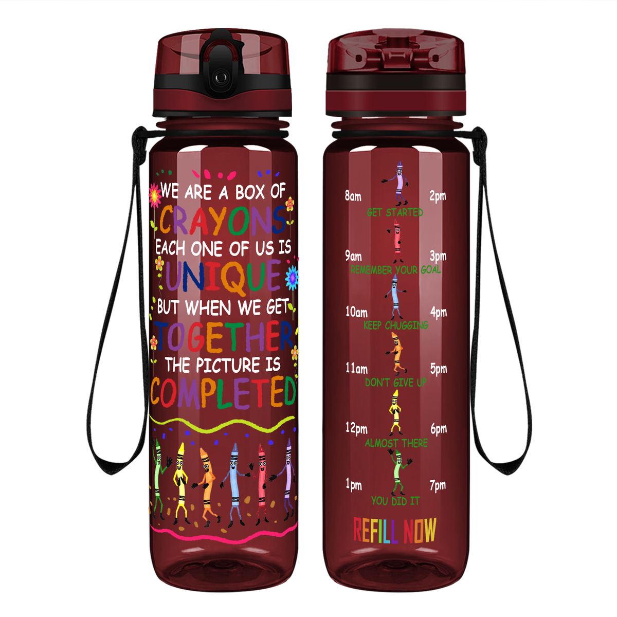 We are a Box of Crayons on 32 oz Motivational Tracking Teacher Water Bottle