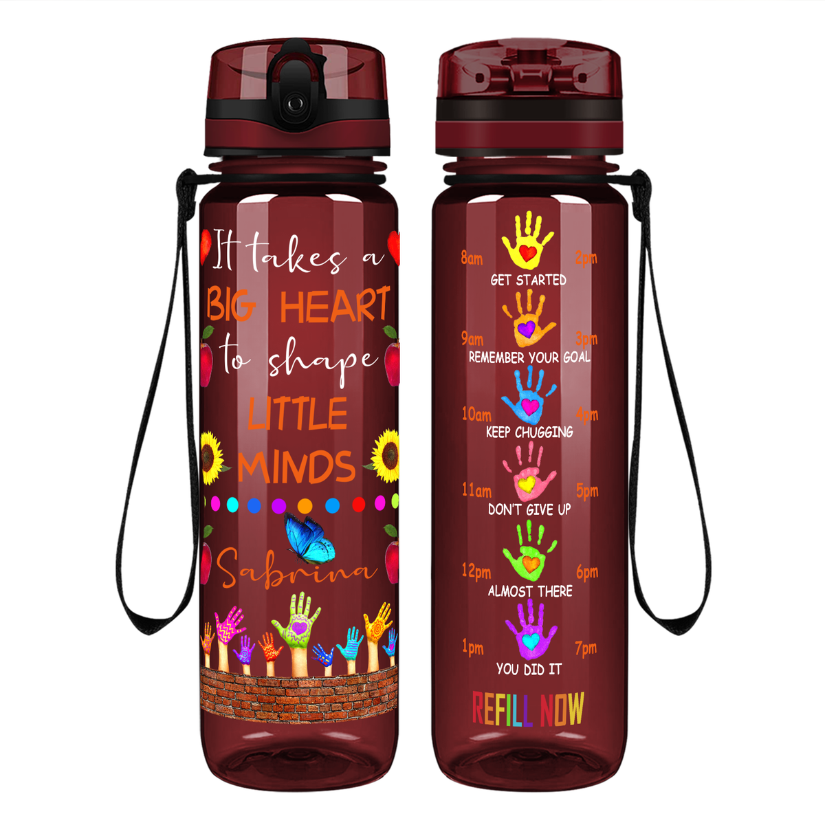 Personalized It Takes a Big Heart on 32 oz Motivational Tracking Water Bottle