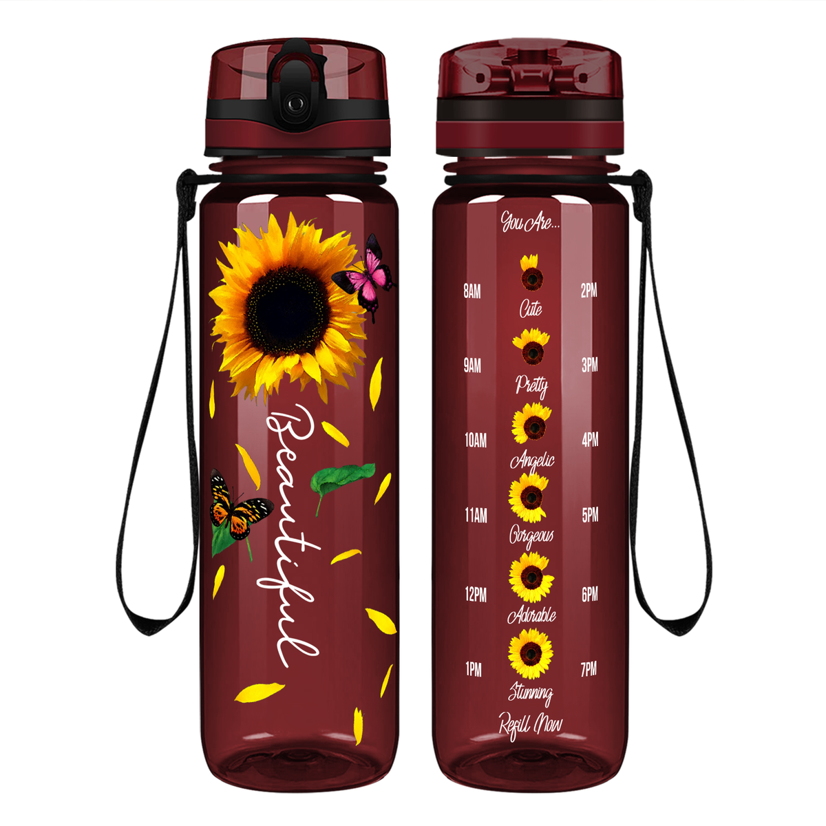 Beautiful Sunflowers on 32 oz Motivational Tracking Water Bottle
