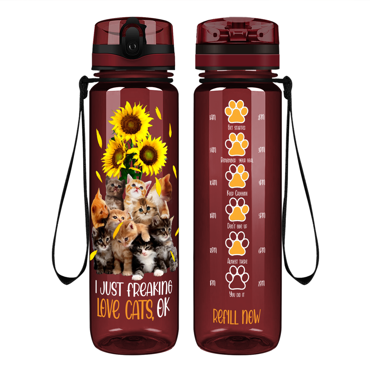 I Just Freaking Love Cats on 32 oz Motivational Tracking Water Bottle