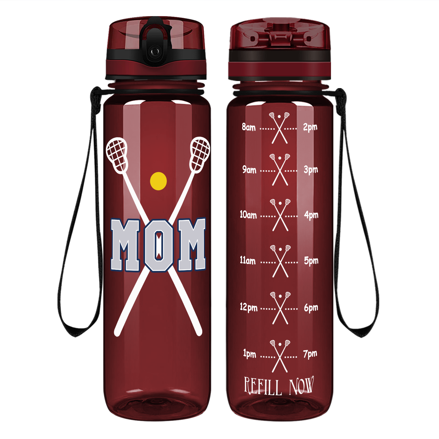 Mom Lacrosse Sticks on 32 oz Motivational Tracking Water Bottle