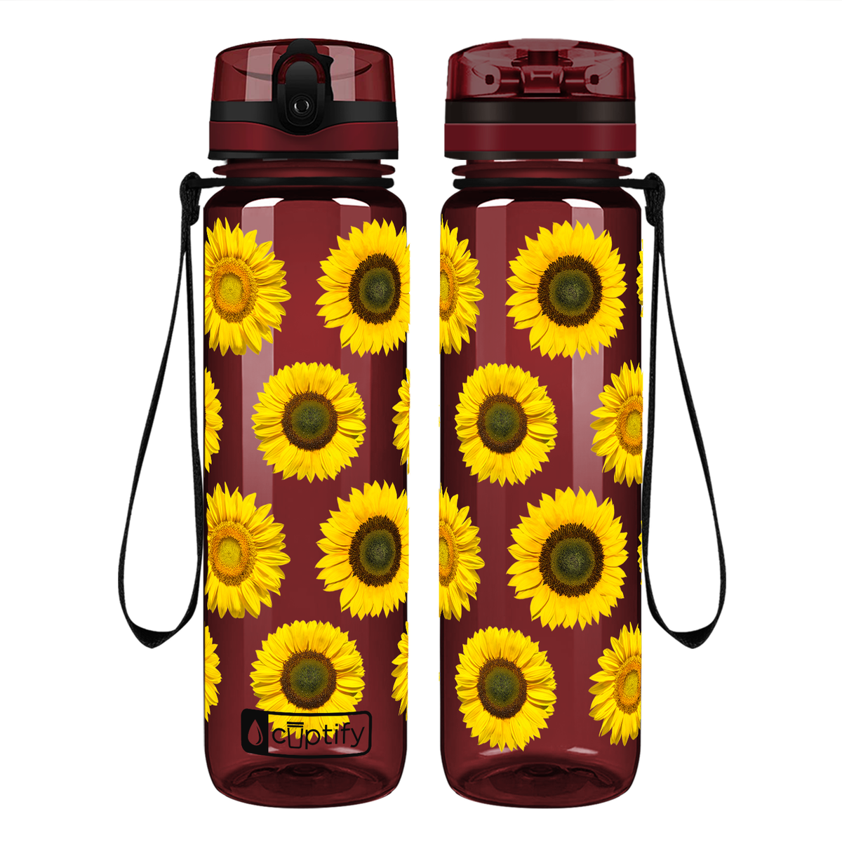 Sunflowers Galore on 32 oz Motivational Tracking Water Bottle
