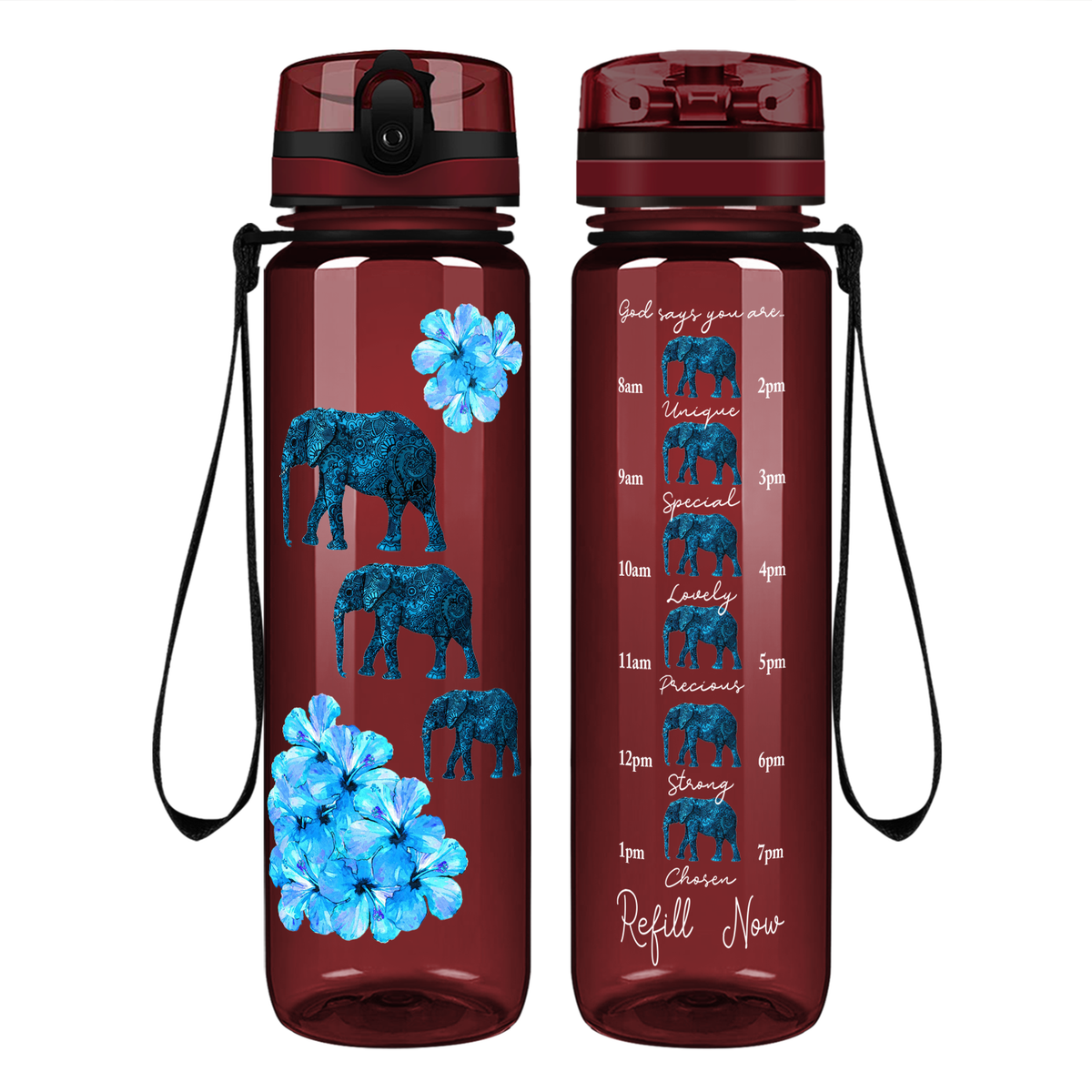 Blue Elephants on 32 oz Motivational Tracking Water Bottle
