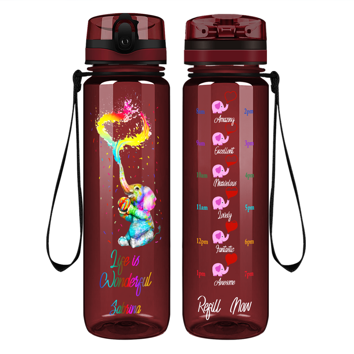 Personalized Life is Wonderful on 32 oz Motivational Tracking Water Bottle