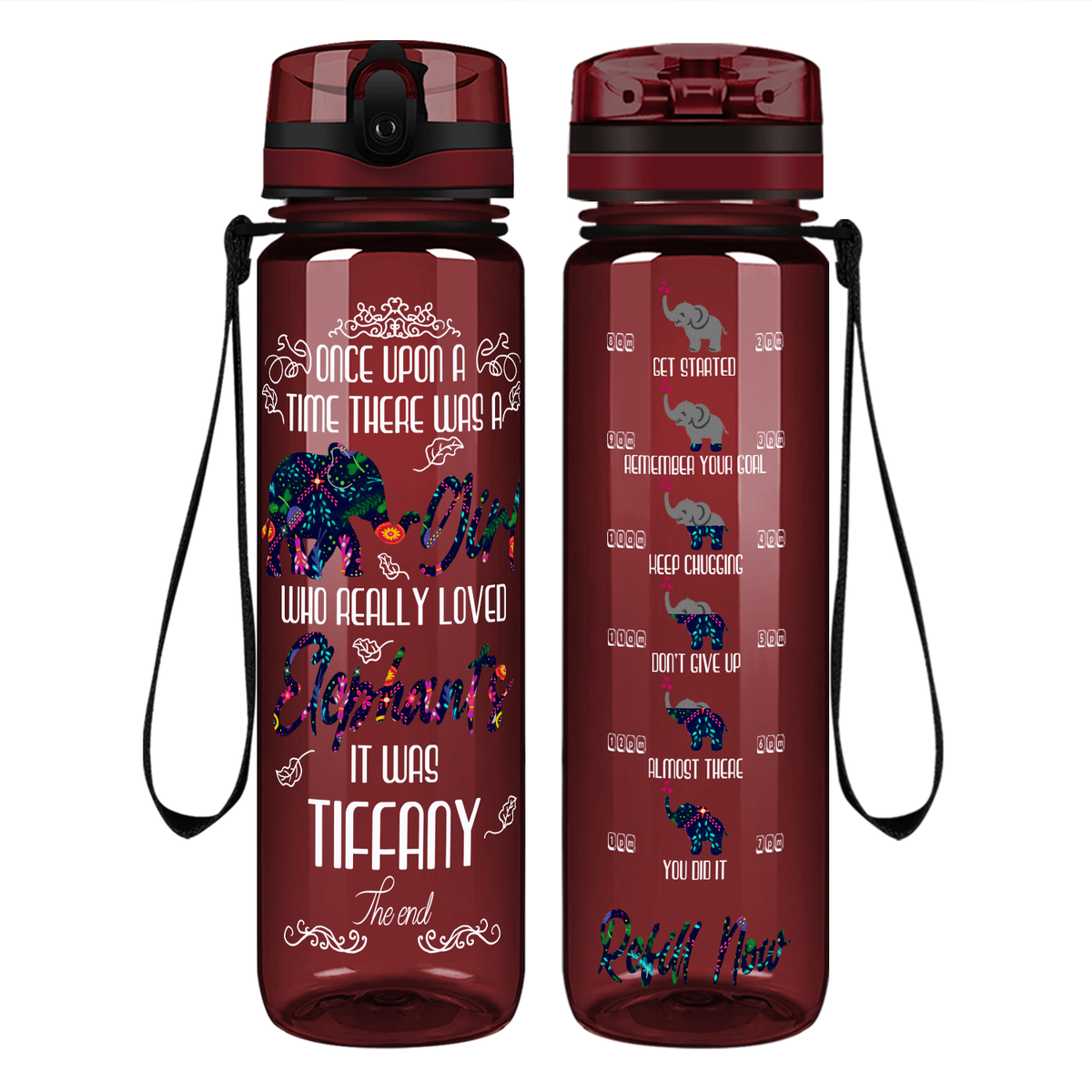 Personalized Once Upon a Time Elephants on 32 oz Motivational Tracking Water Bottle