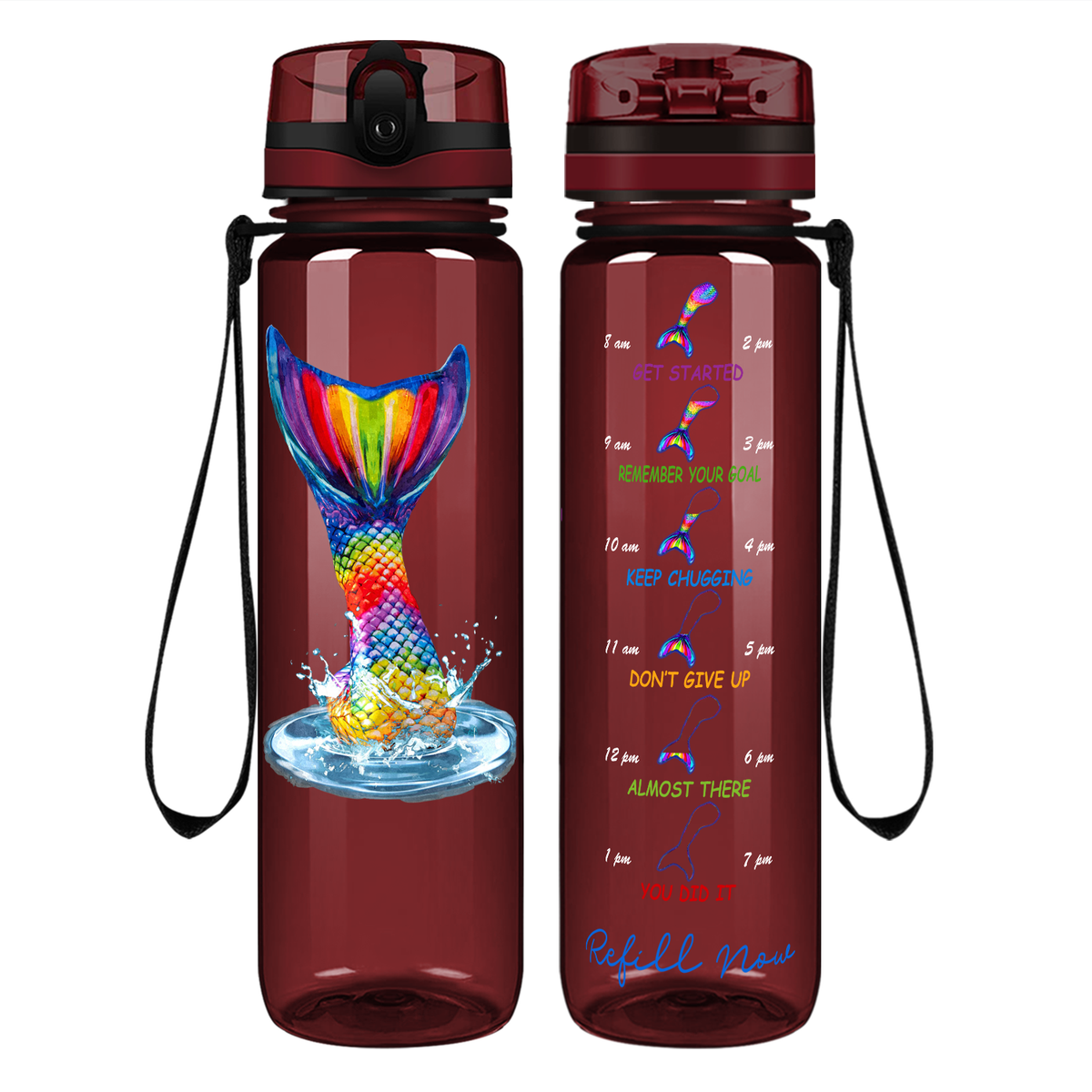 Personalized Mermaid Tail on 32 oz Motivational Tracking Water Bottle