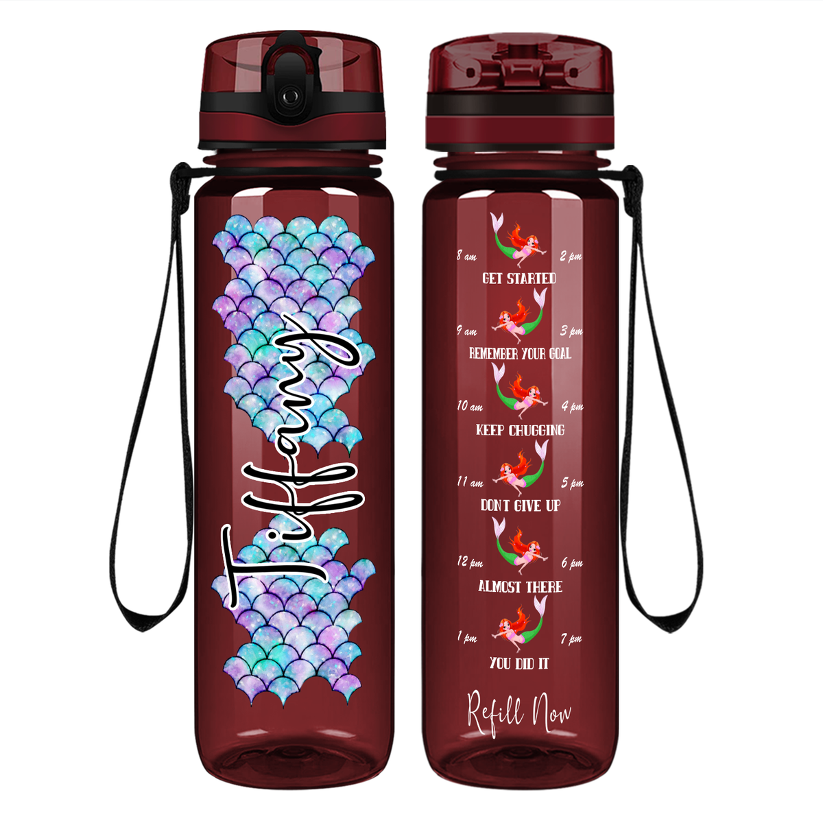 Personalized Mermaid Scales on 32 oz Motivational Tracking Water Bottle