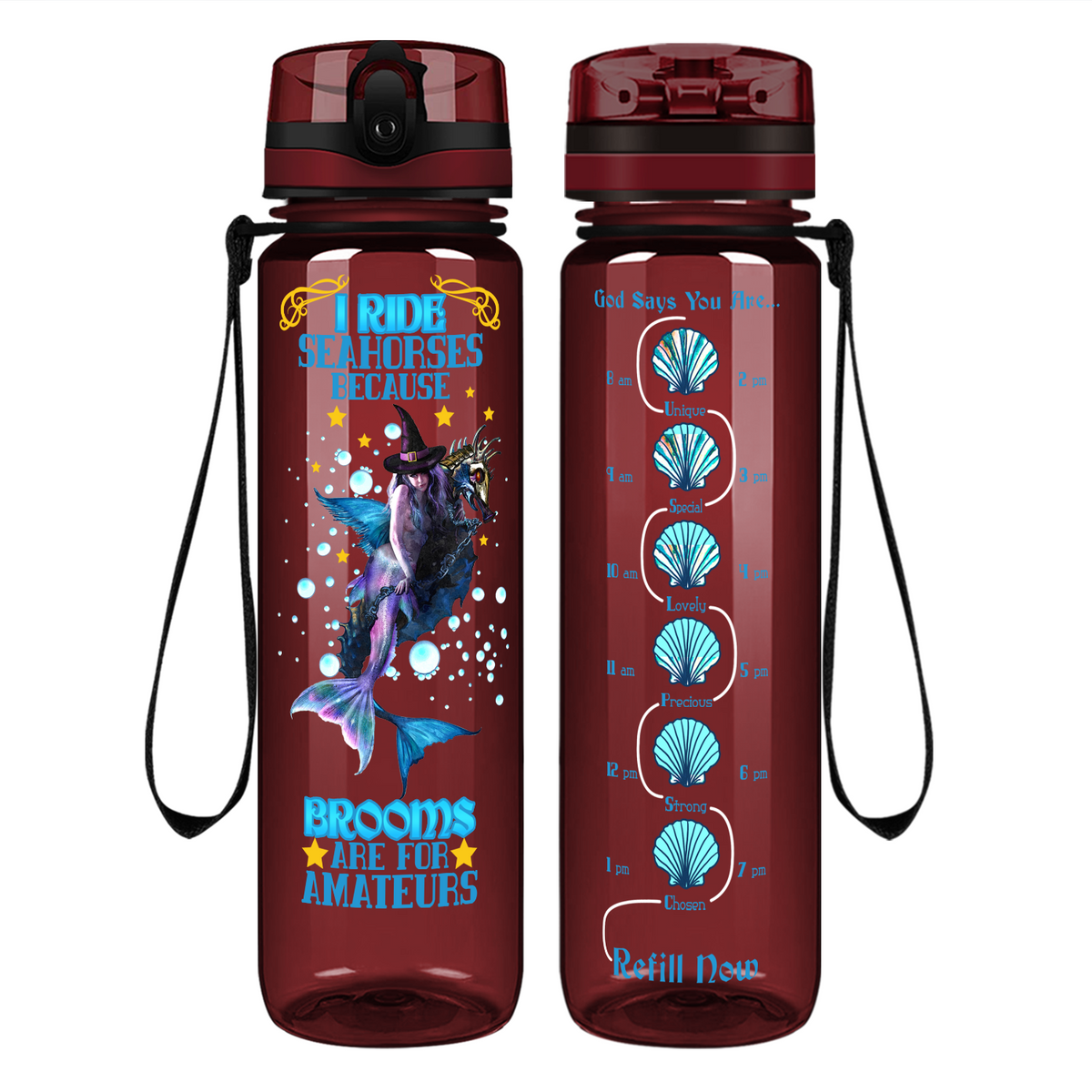 I Ride Seahorses on 32 oz Motivational Tracking Water Bottle