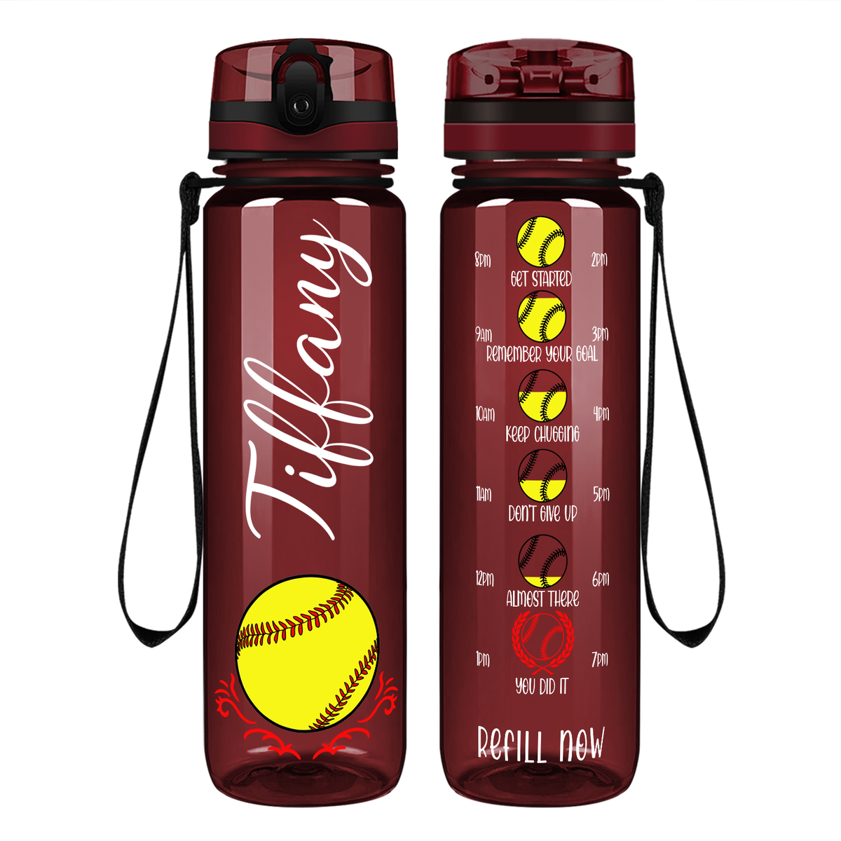Personalized Softball on 32 oz Motivational Tracking Water Bottle