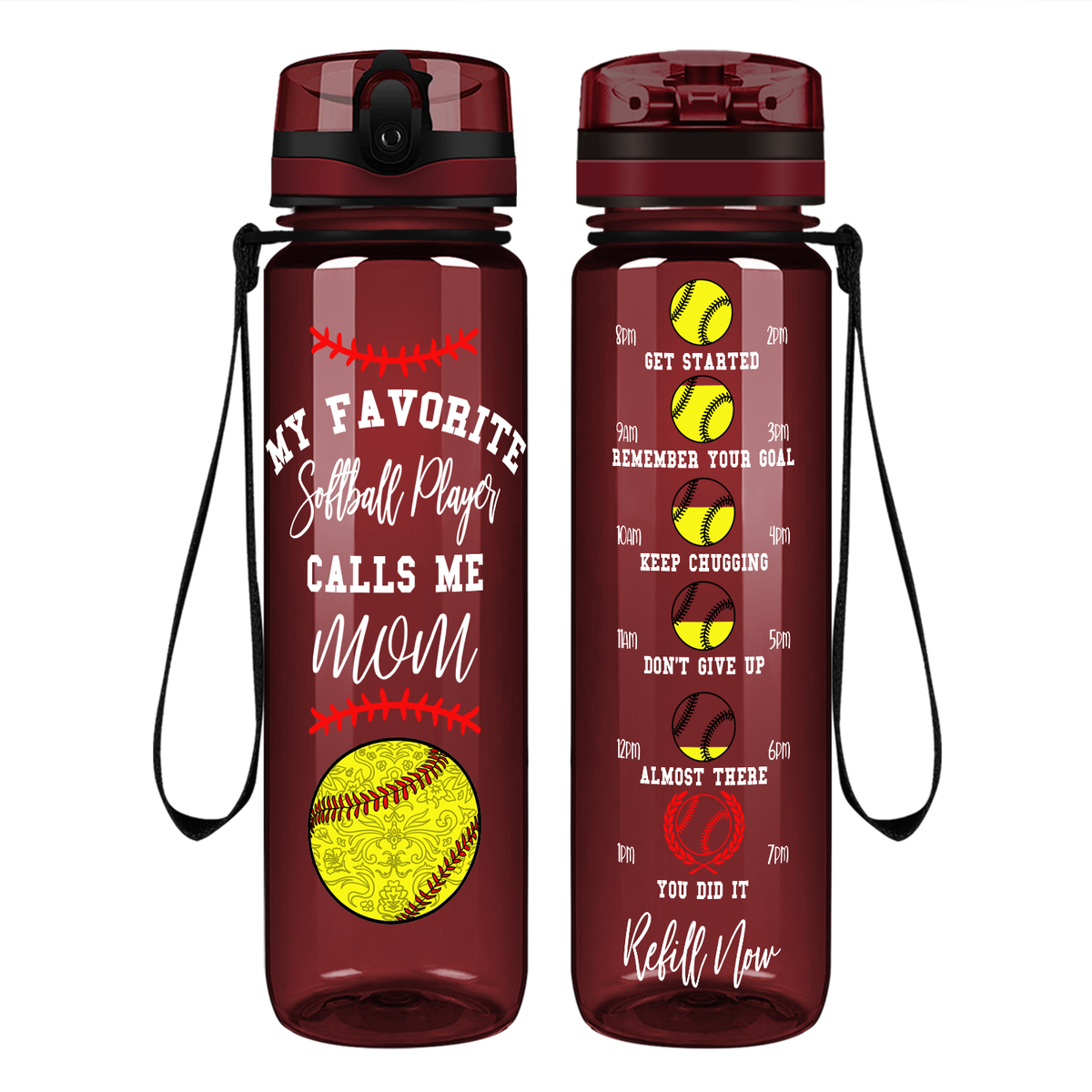 My Favorite Softball Player Calls Me Mom on 32 oz Motivational Tracking Water Bottle