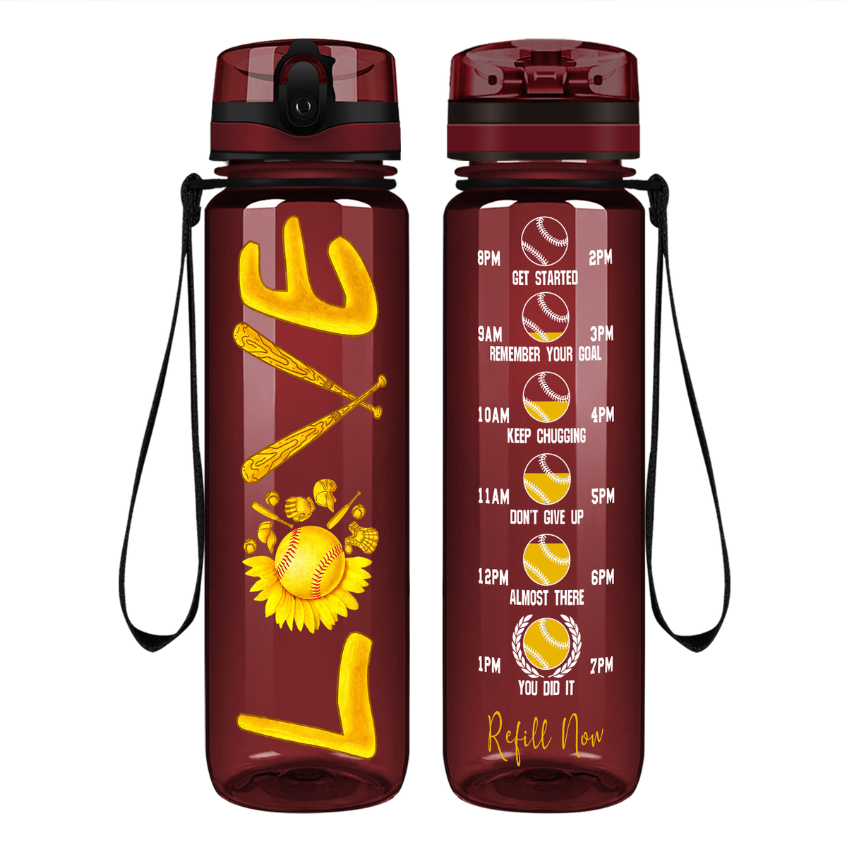Softball Love on 32 oz Motivational Tracking Water Bottle