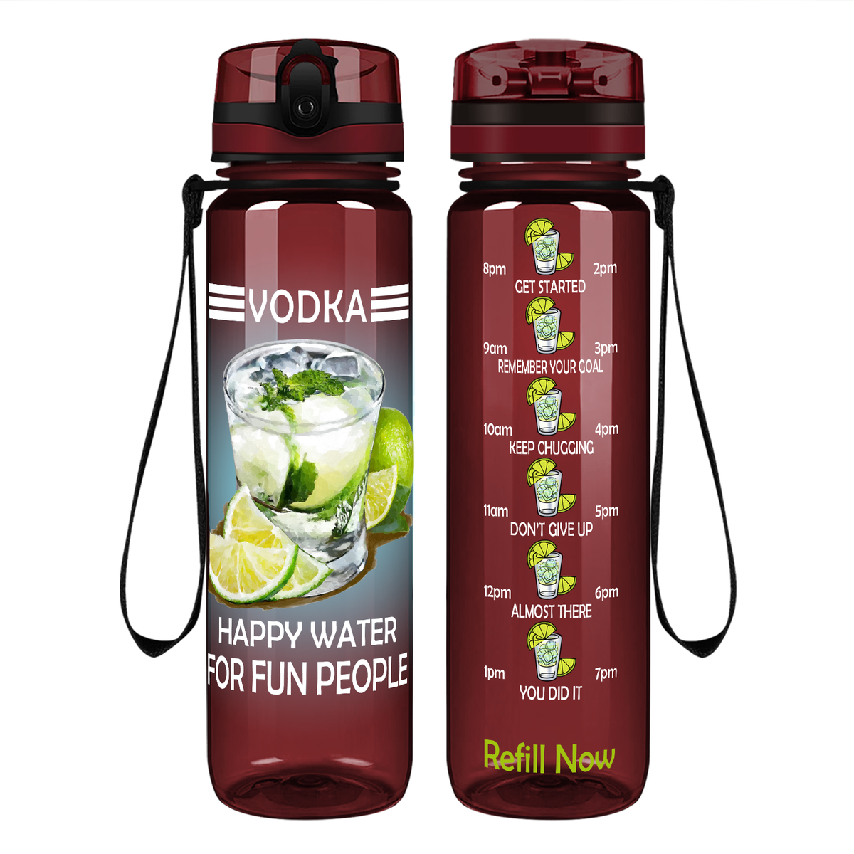Vodka Happy Water for Fun People on 32 oz Motivational Tracking Water Bottle
