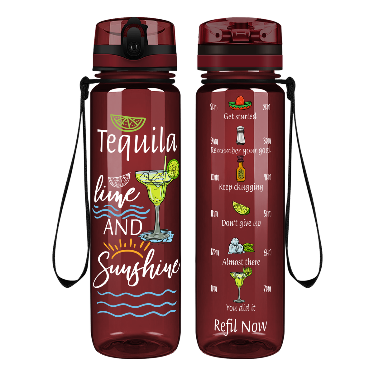 Tequila Lime and Sunshine on 32 oz Motivational Tracking Water Bottle