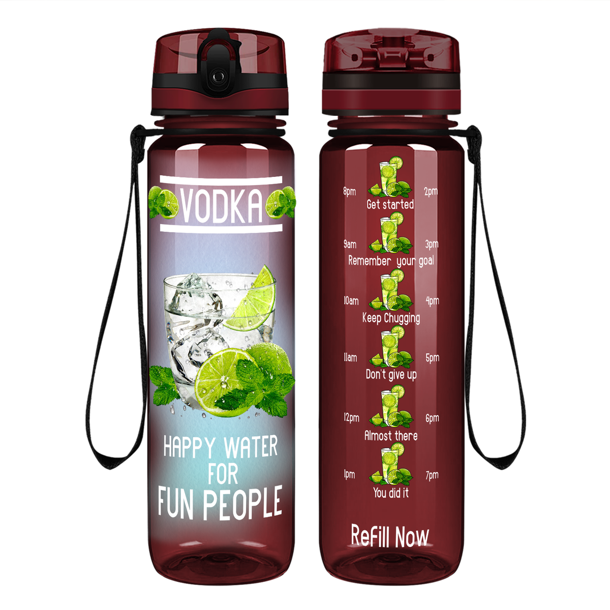 Vodka Happy Water on 32 oz Motivational Tracking Water Bottle