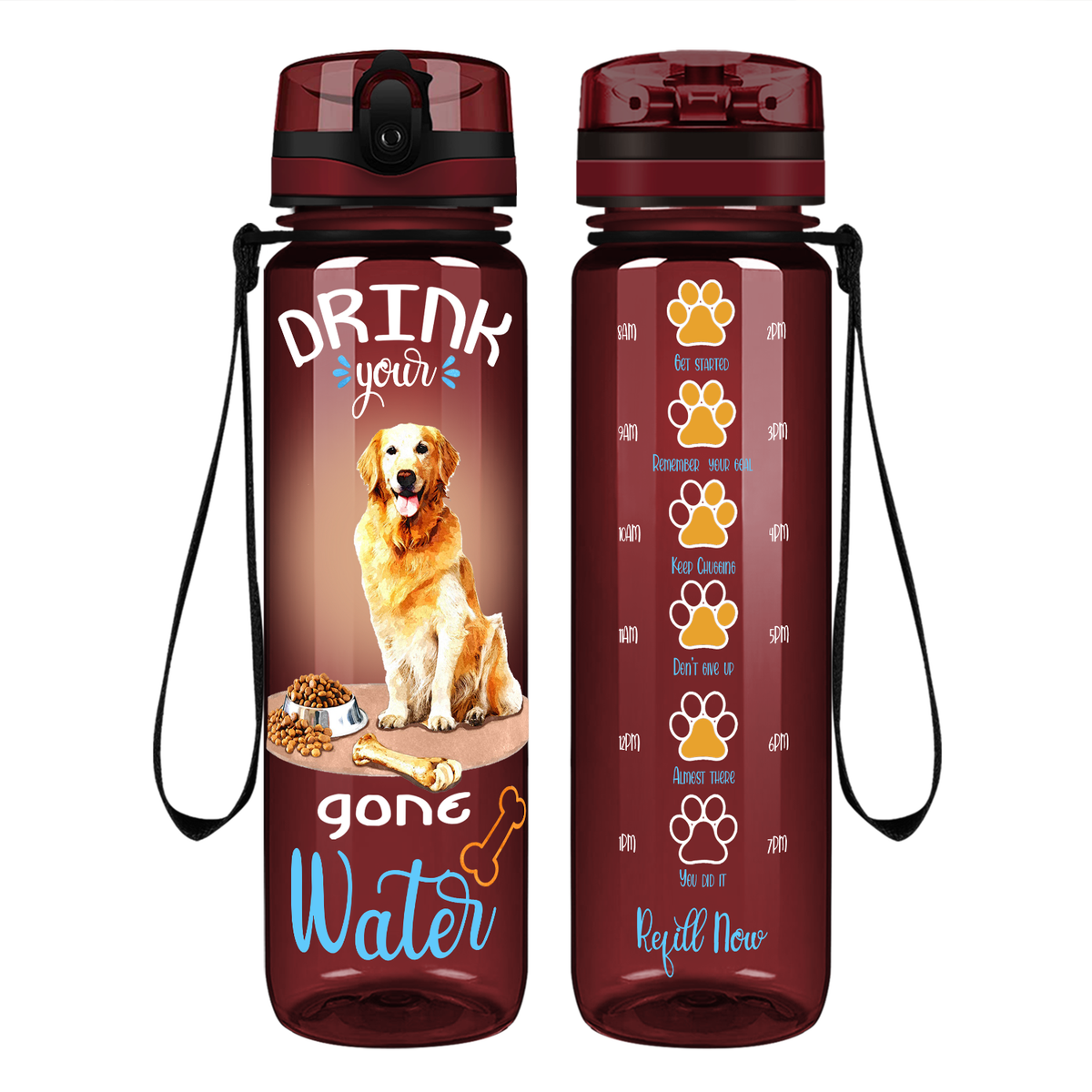 Golden Retriever Drink Your Water on 32 oz Motivational Tracking Water Bottle