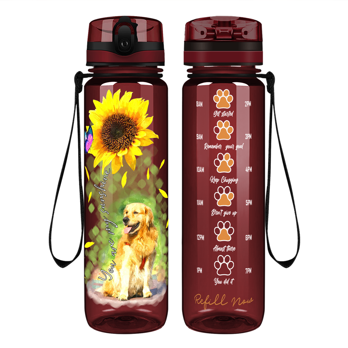 You Are My Sunshine with Butterfly Golden Retriever on 32 oz Motivational Tracking Water Bottle