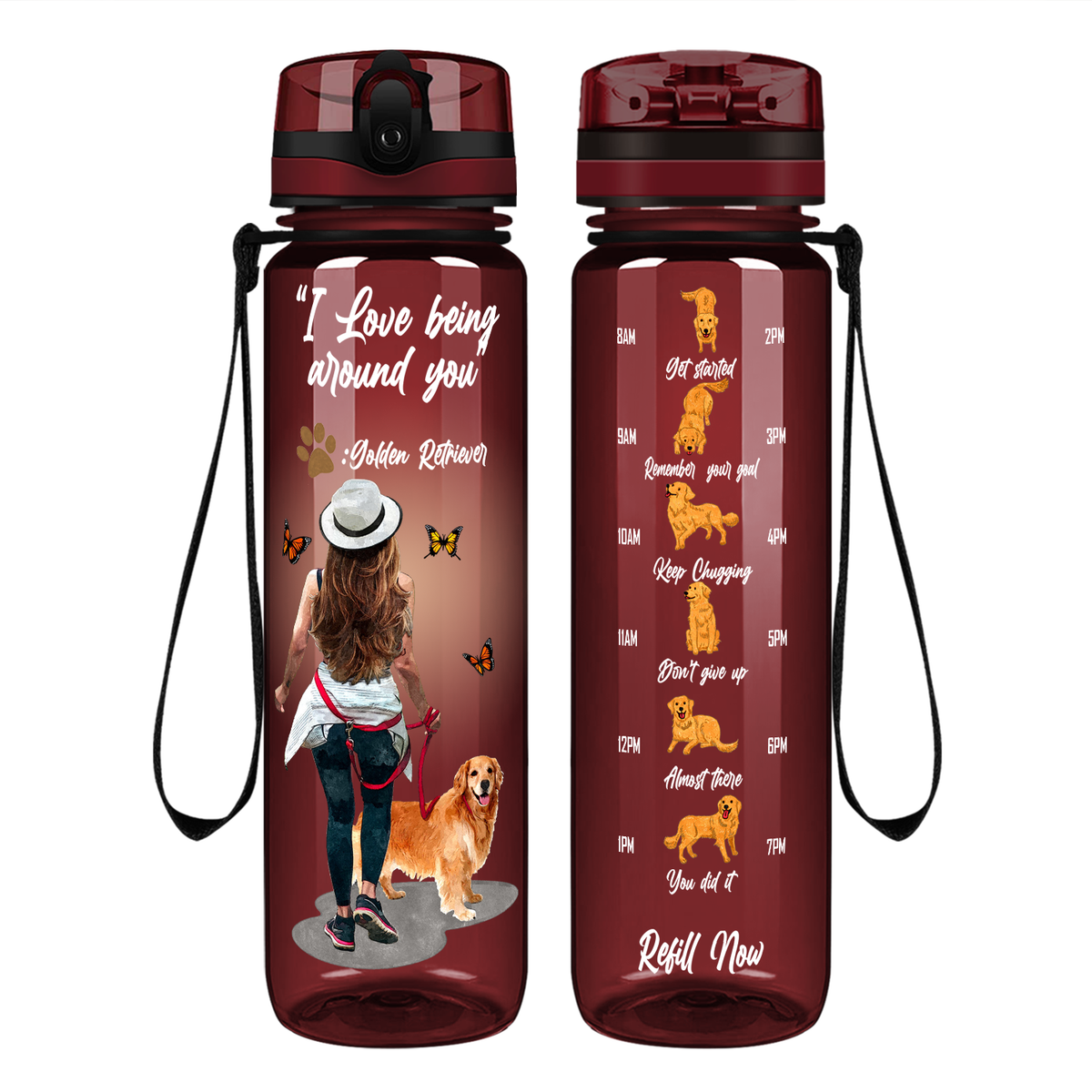 I love Being Around You Golden Retriever on 32 oz Motivational Tracking Water Bottle