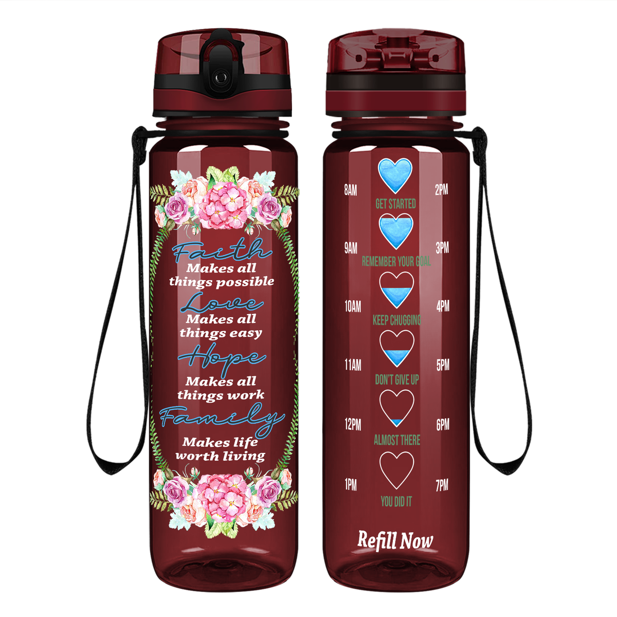 Faith Makes All Things Possible Love Hope Family on 32 oz Motivational Tracking Water Bottle
