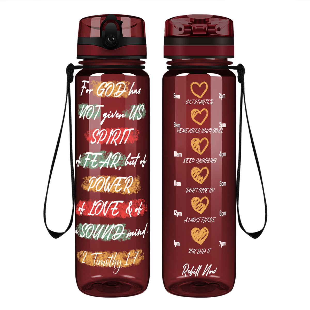 For God Has Not Given Us Spirit of Fear on 32 oz Motivational Tracking Water Bottle