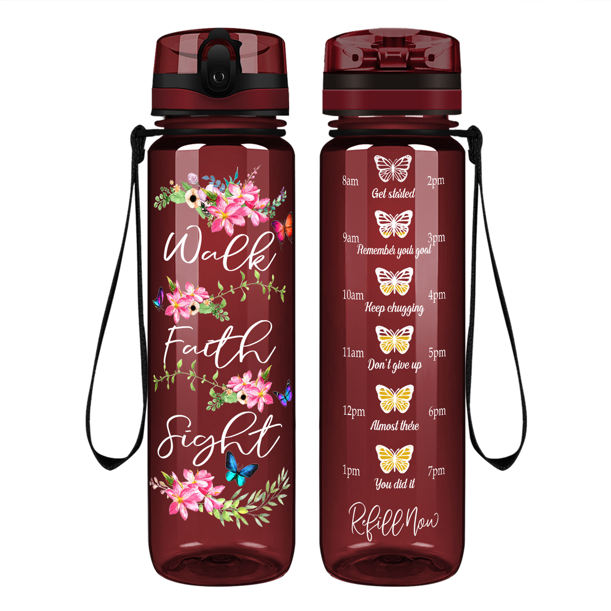 Walk Faith Sight on 32 oz Motivational Tracking Water Bottle