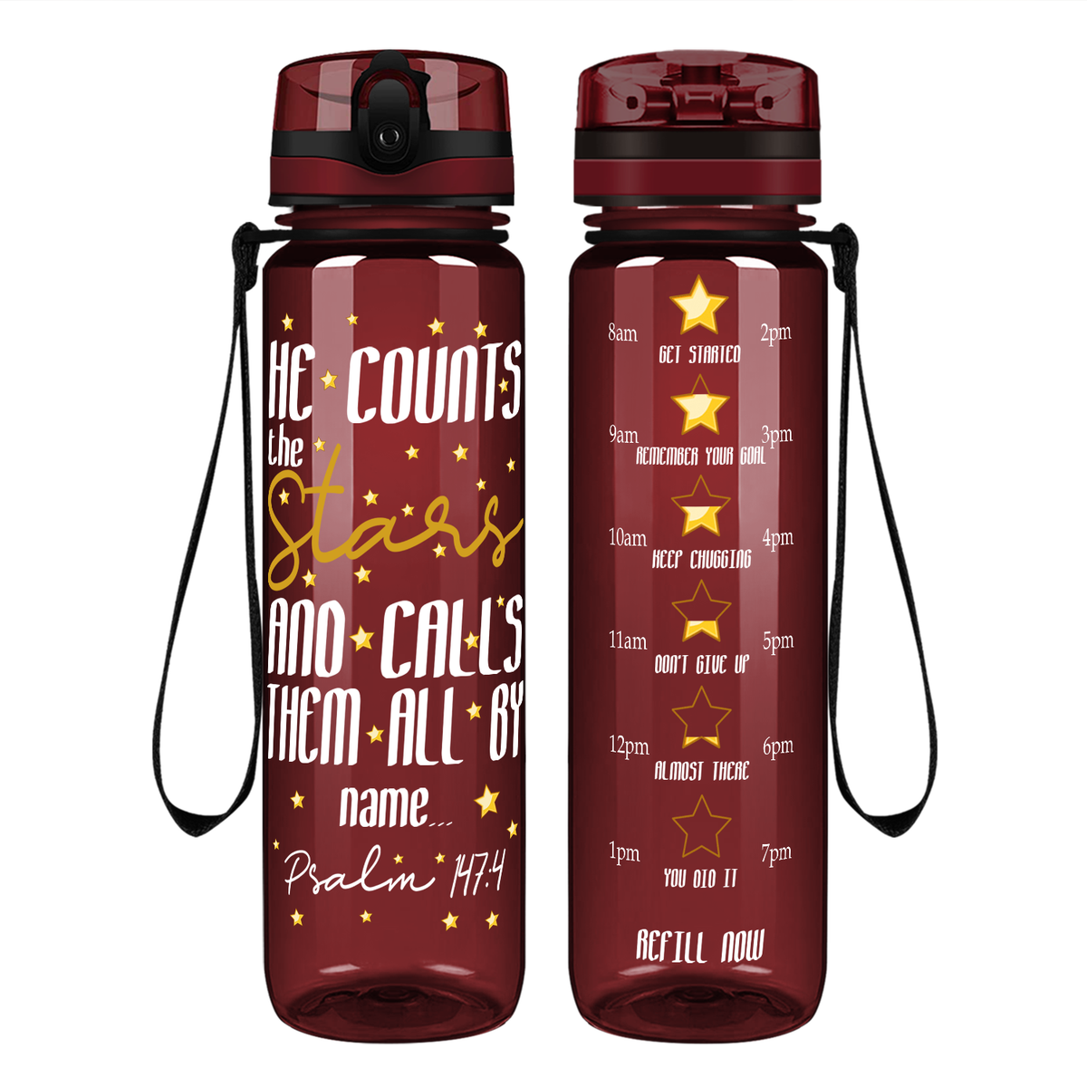 He Counts The Stars And Calls Them By Name on 32 oz Motivational Tracking Water Bottle
