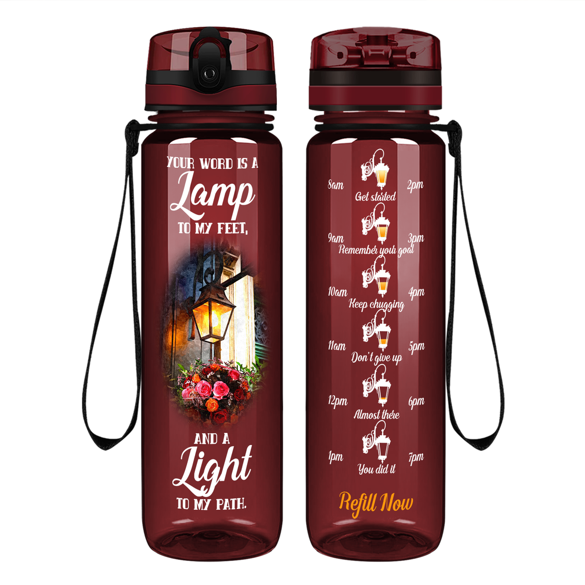 Your Word Is A Lamp To My Feet on 32 oz Motivational Tracking Water Bottle