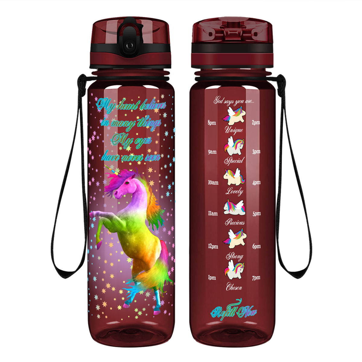 My Heart Believes In Many Things on 32 oz Motivational Tracking Water Bottle