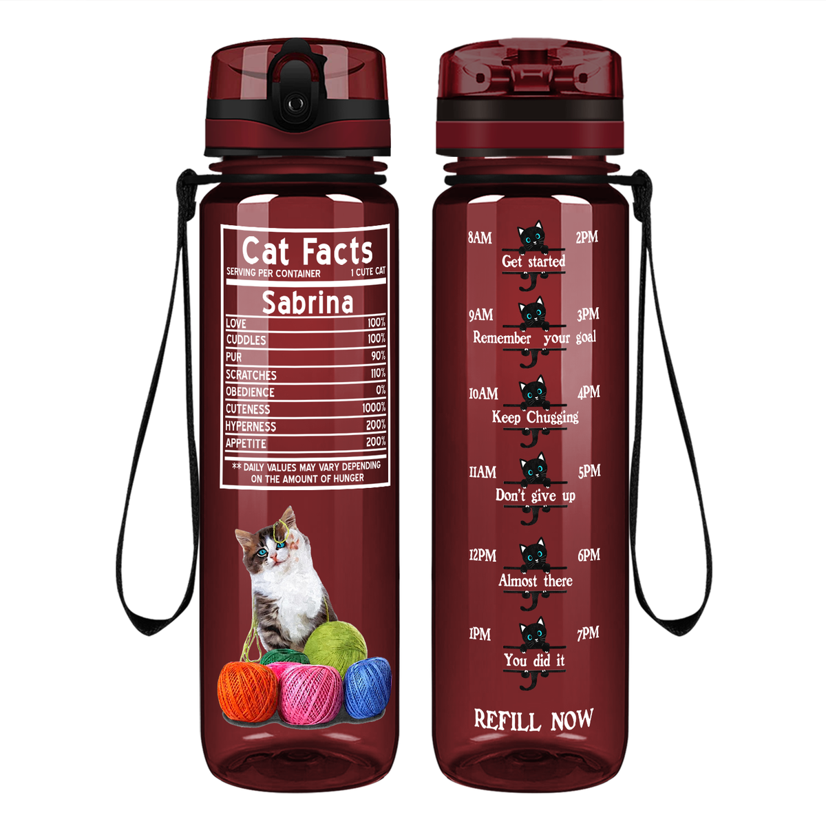 Personalized Cat Facts on 32 oz Motivational Tracking Water Bottle