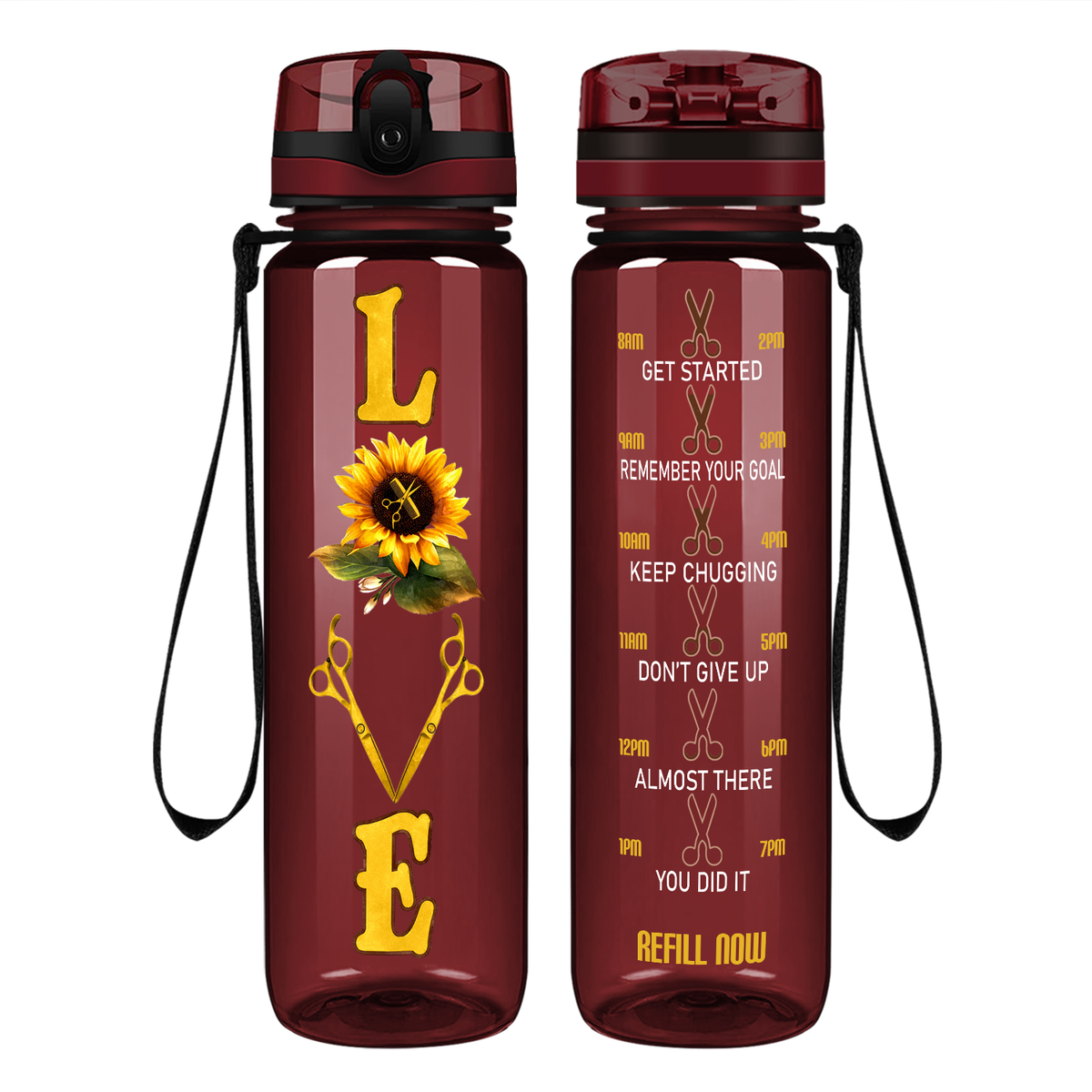 Sunflower Hairstylist Love on 32 oz Motivational Tracking Water Bottle