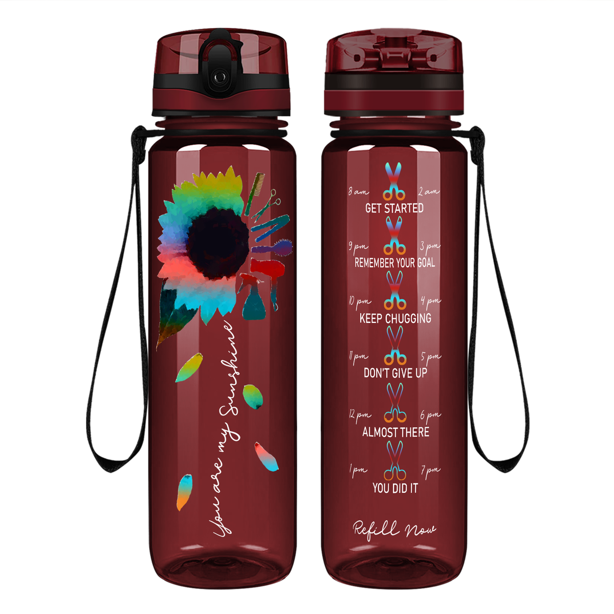 Hairstylist You Are My Sunshine on 32 oz Motivational Tracking Water Bottle