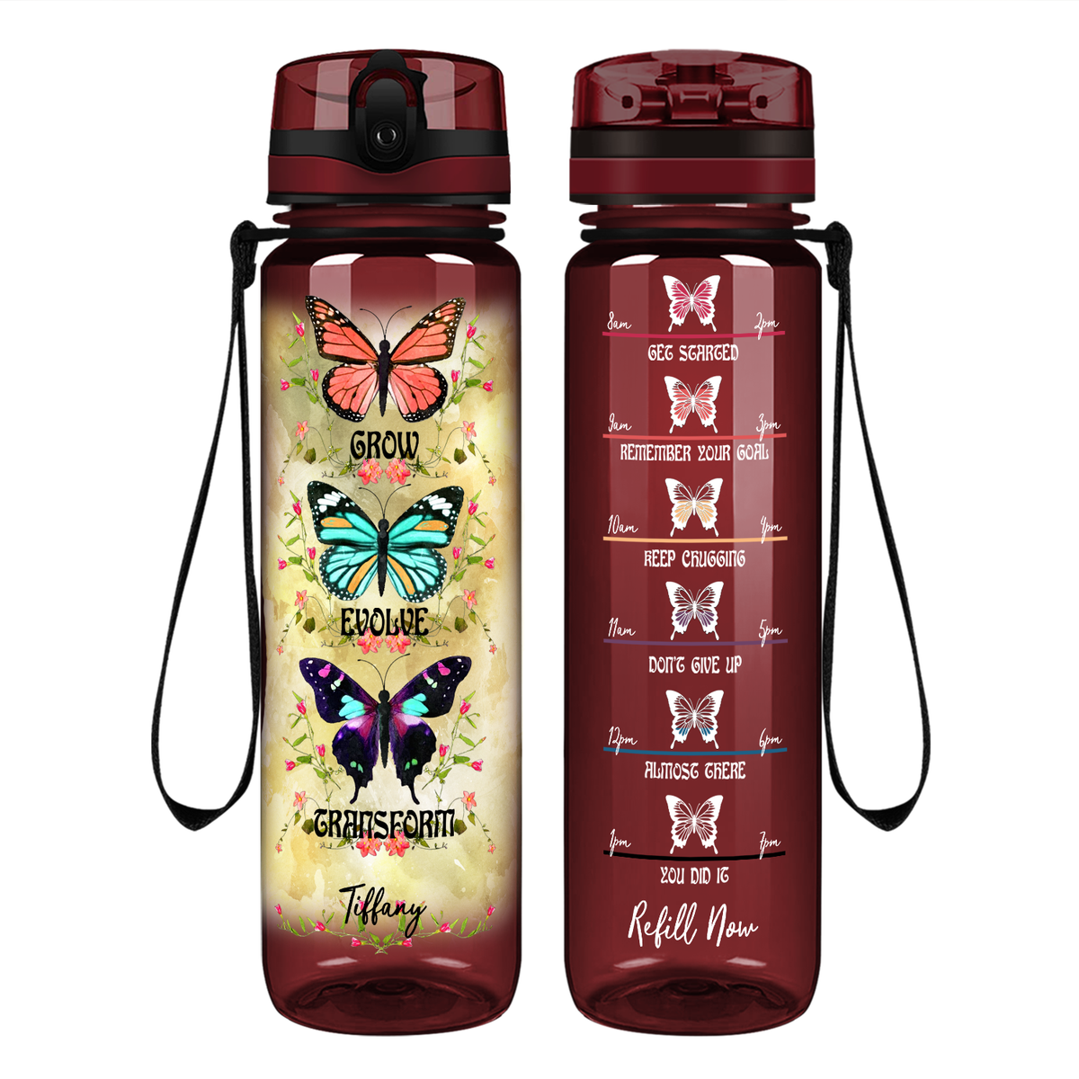 Personalized Grow Evolve Transform on 32 oz Motivational Tracking Water Bottle