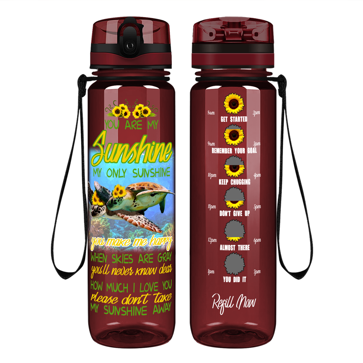 Turtles You Are My Only Sunshine on 32 oz Motivational Tracking Water Bottle