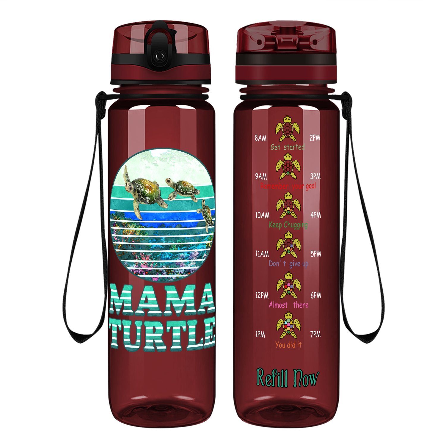 Mama Turtle on 32 oz Motivational Tracking Water Bottle