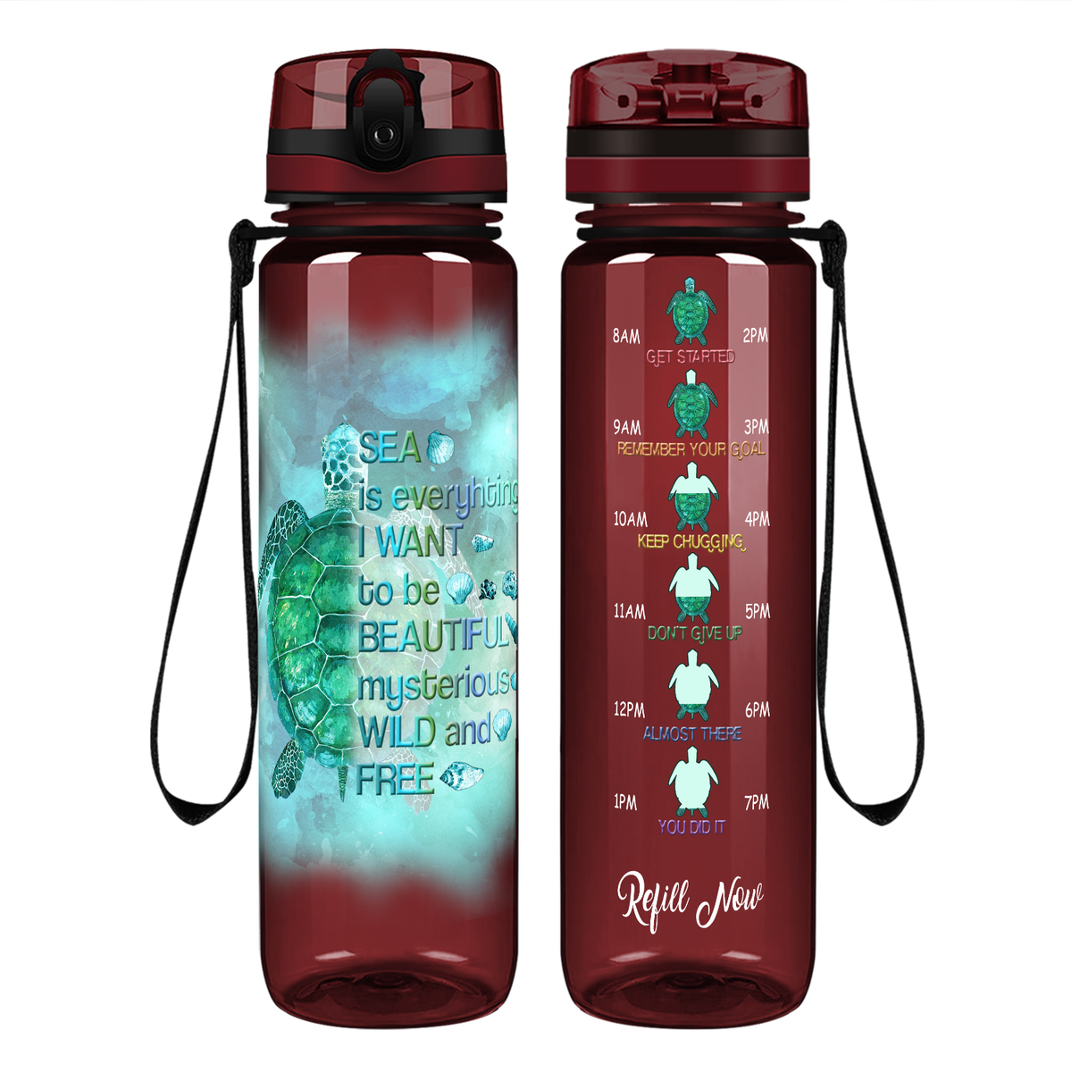 Sea Is Everything I Want on 32 oz Motivational Tracking Water Bottle