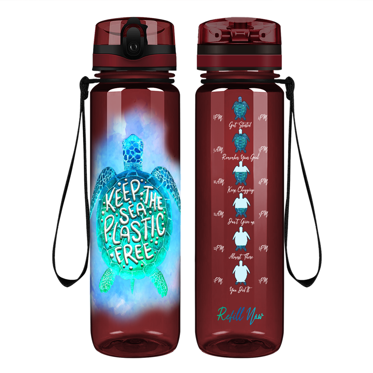 Keep The Sea Plastic Free on 32 oz Motivational Tracking Water Bottle