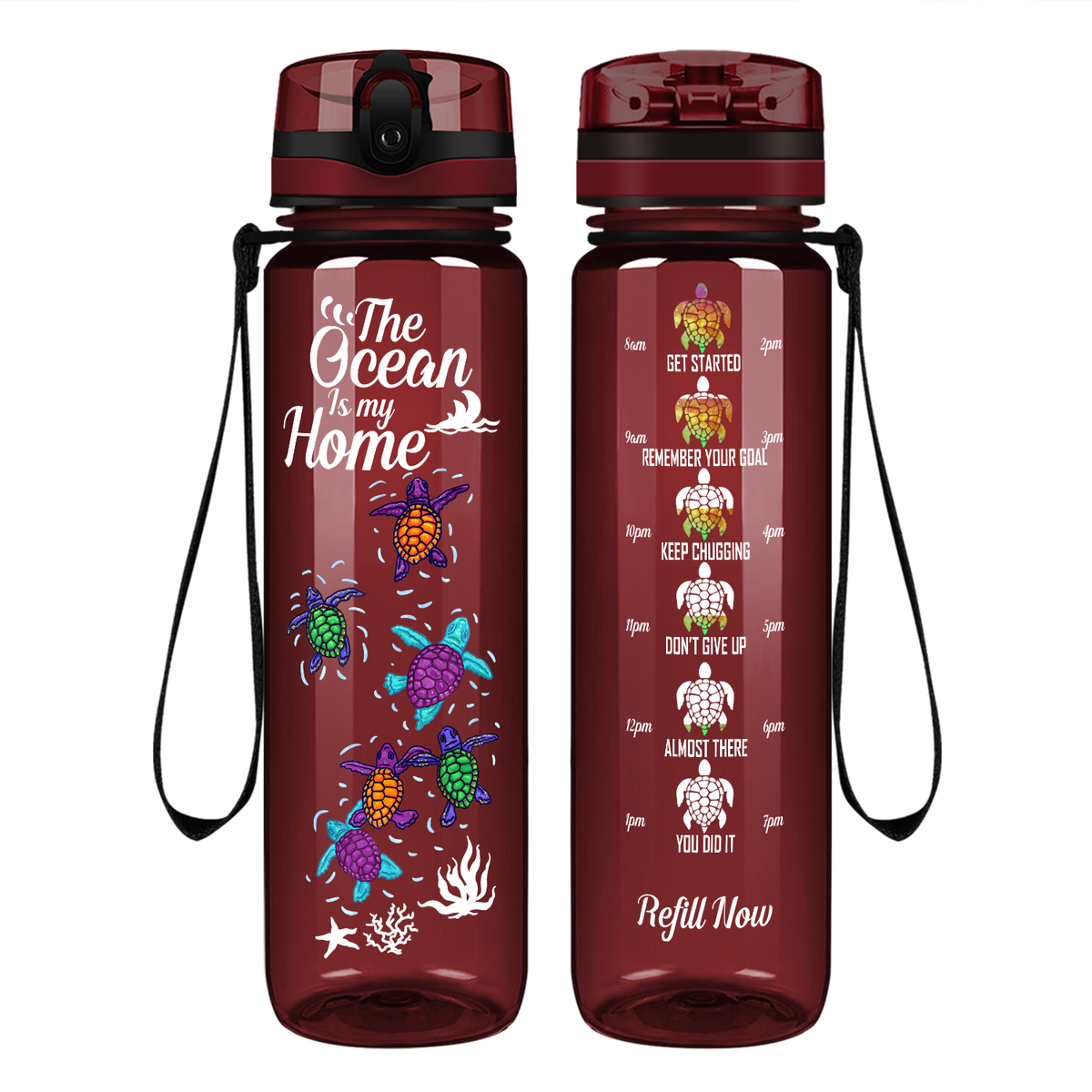 The Ocean Is My Home Turtles on 32 oz Motivational Tracking Water Bottle