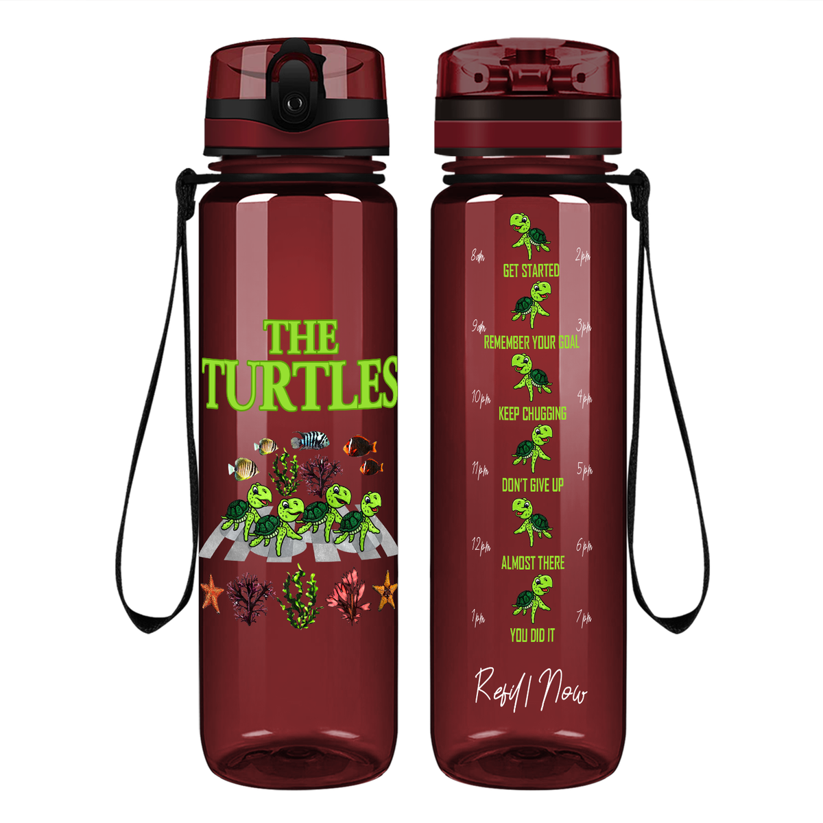 The Turtles on 32 oz Motivational Tracking Water Bottle