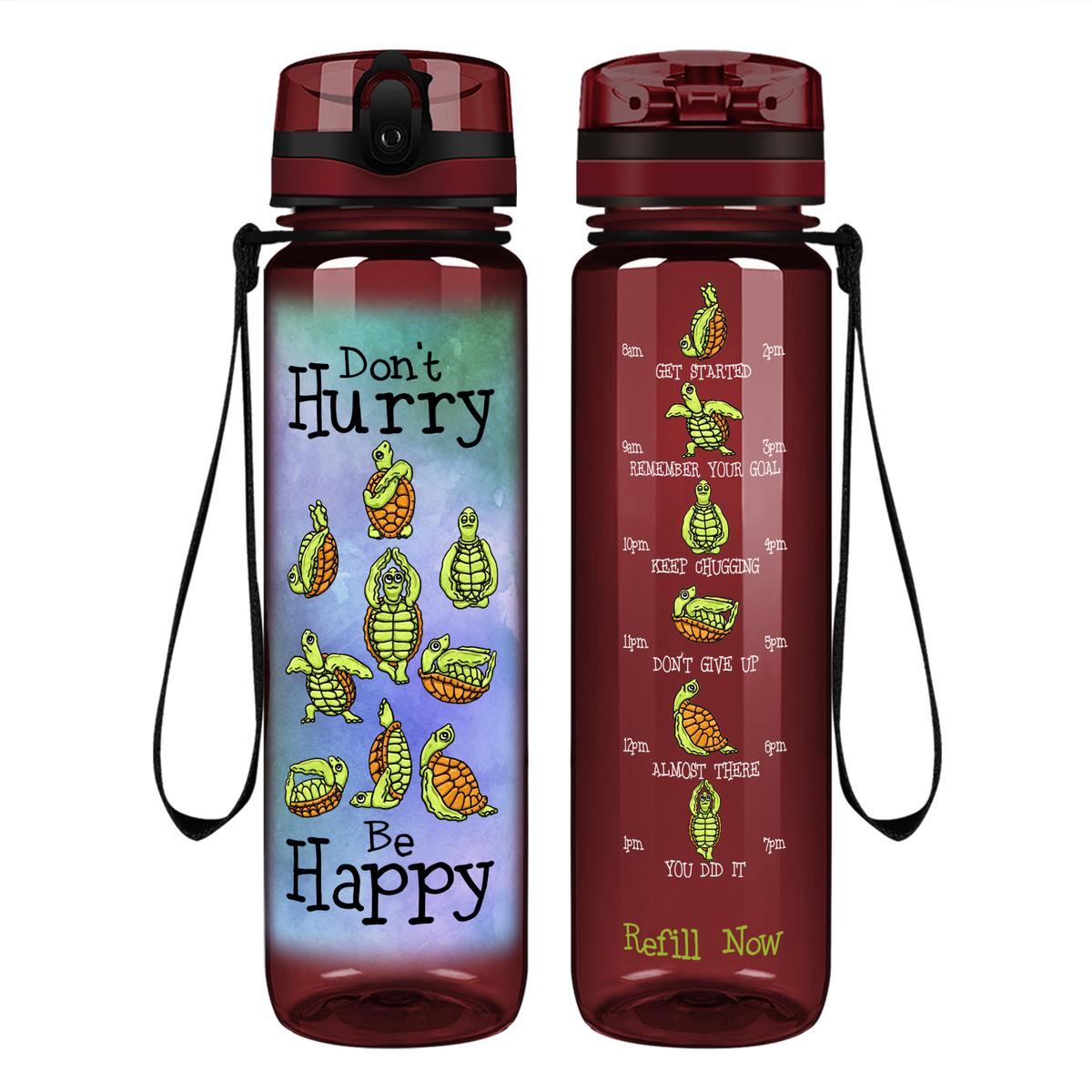 Don't Hurry Be Happy on 32 oz Motivational Tracking Water Bottle