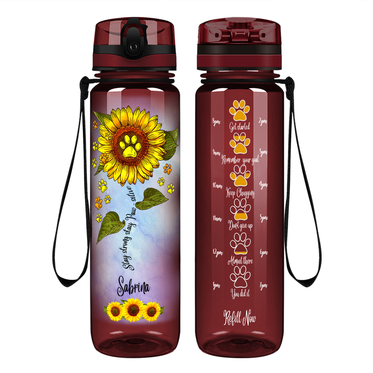 Personalized Stay Strong Stay Paw-sitive on 32 oz Motivational Tracking Water Bottle