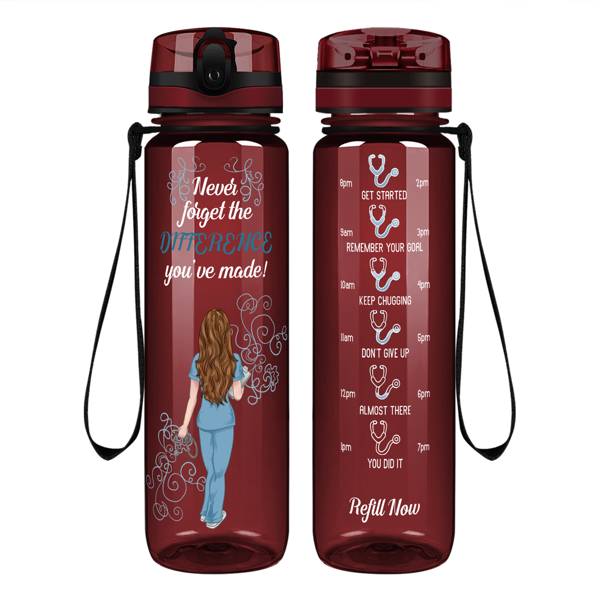 Never Forget the Difference You've Made on 32oz Motivational Tracking Nurse Water Bottle