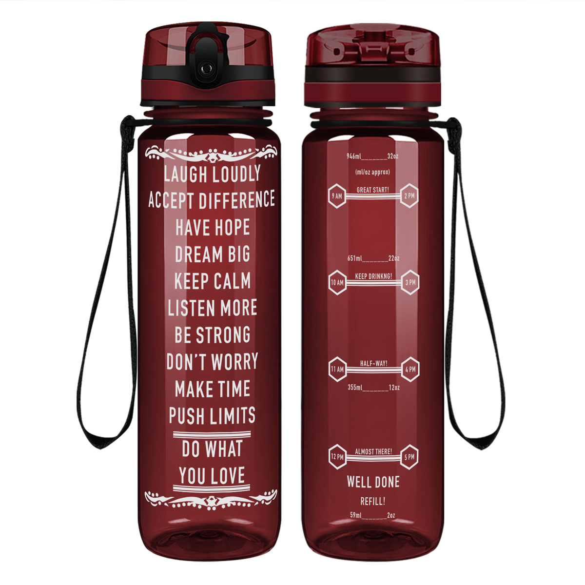 Laugh Loudly on 32 oz Motivational Tracking Water Bottle